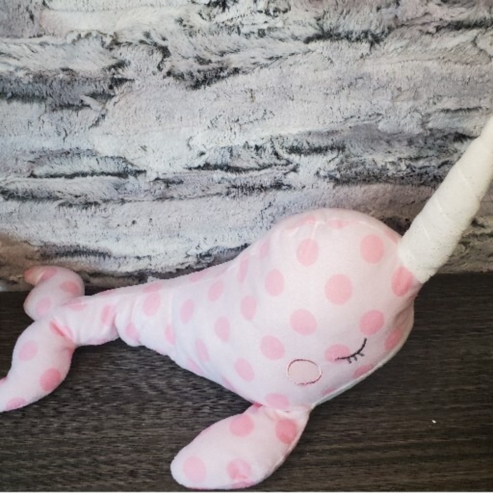 Baby Ganz Pink Polka Dot Nova Narwhal Whale Gold Glitter Nursery Decor Sea Ocean